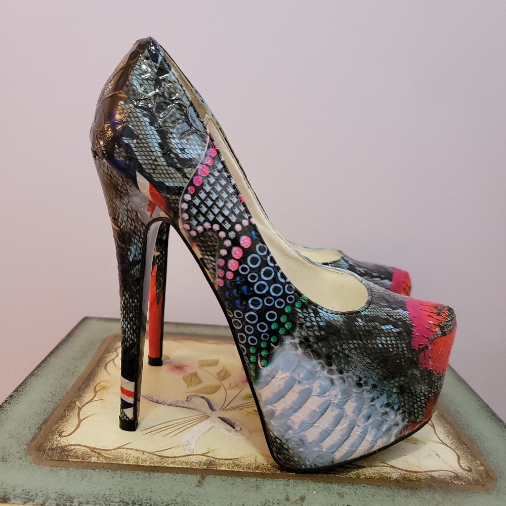 Rossette Elleo Multi Print Colorful Platform Stiletto  Size 7 - Picture 2 of 7